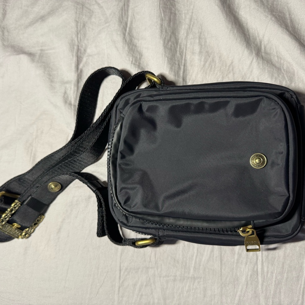 Versace Jeans Collection Black Messenger Bag with Gold Accents